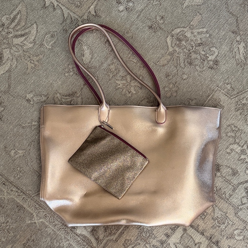 Bath & Body Works Metallic Rose Gold Tote with Pouch